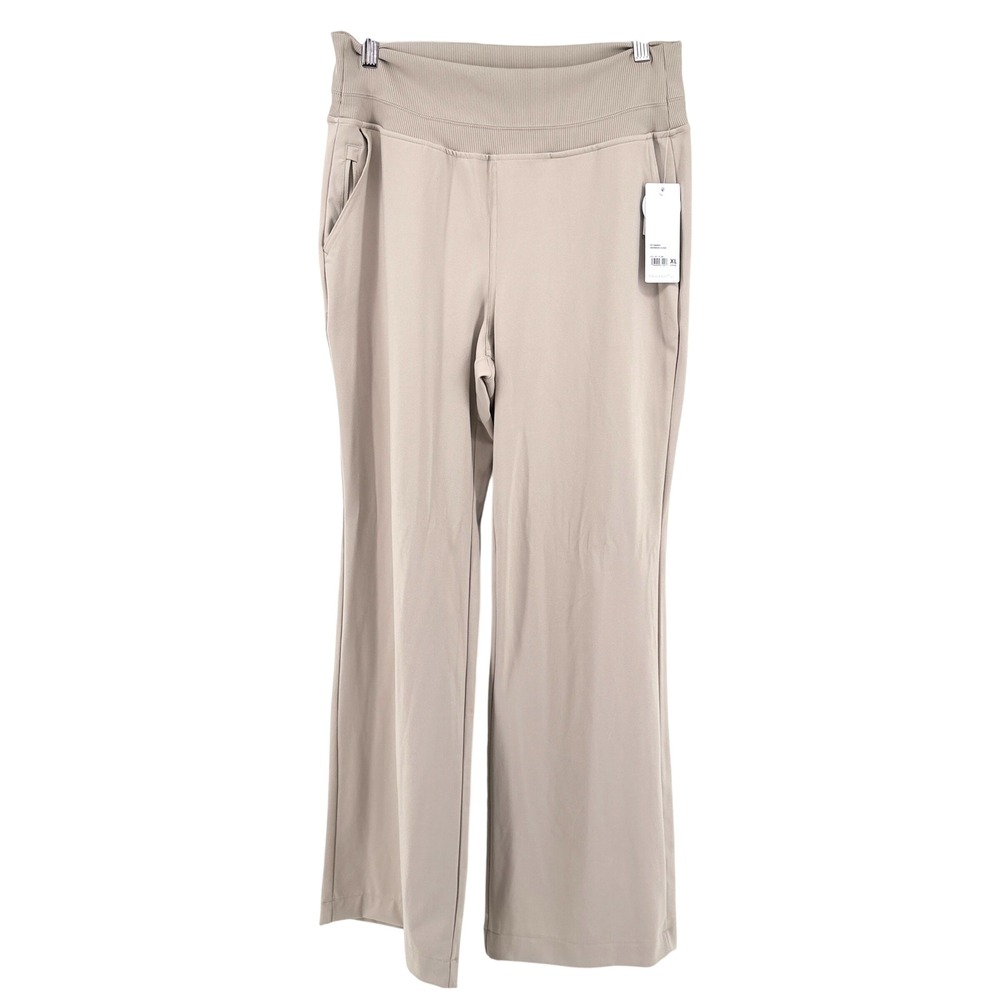 Yogalicious Lux Flare Pants Ribbed High Rise XL Beige Women Athleisure Wide Leg